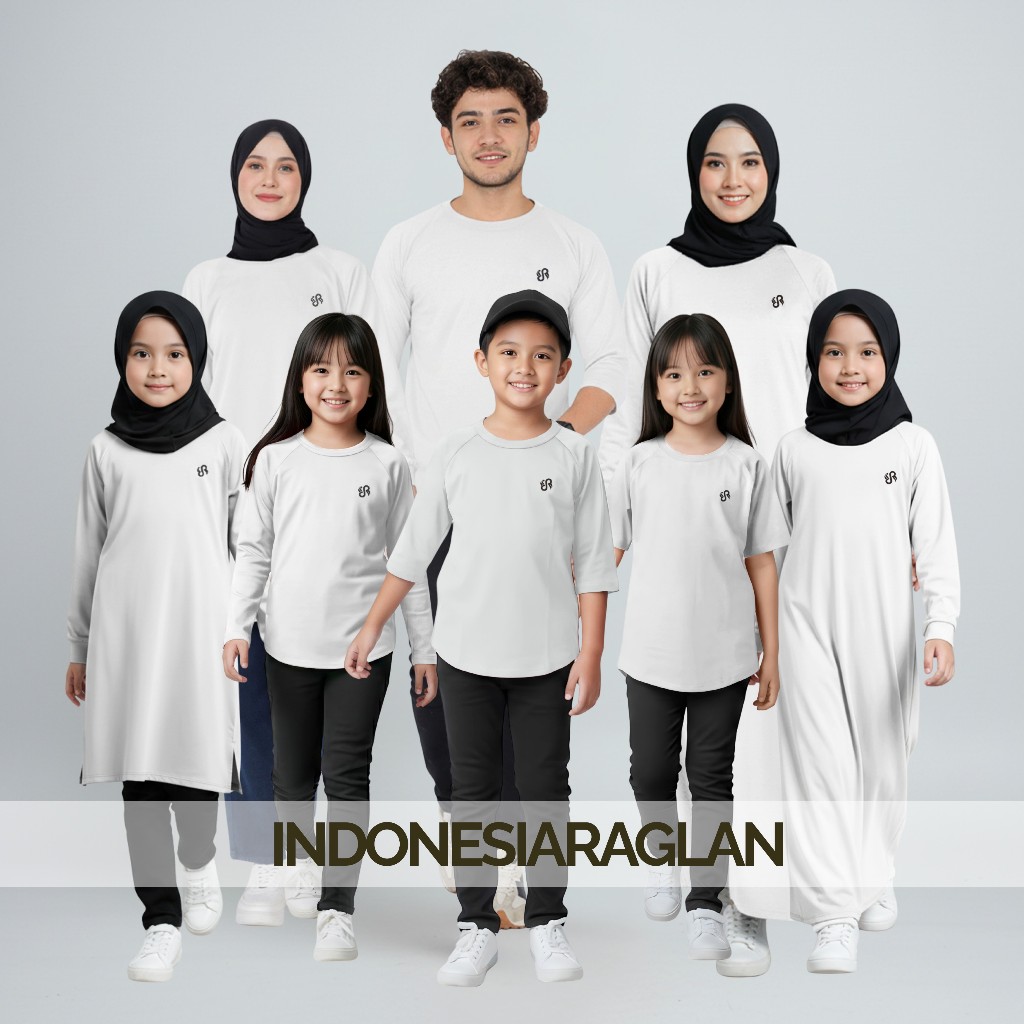 Indonesia Raglan Warna Putih Kaos Family Set Keluarga, Couple, Satuan Semua Model Oversize