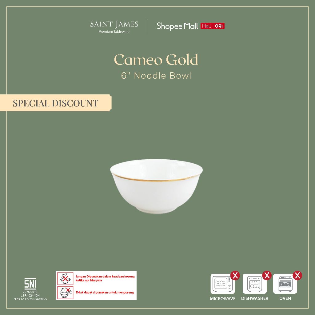 Saint James 6" Noodle Bowl Cameo Gold