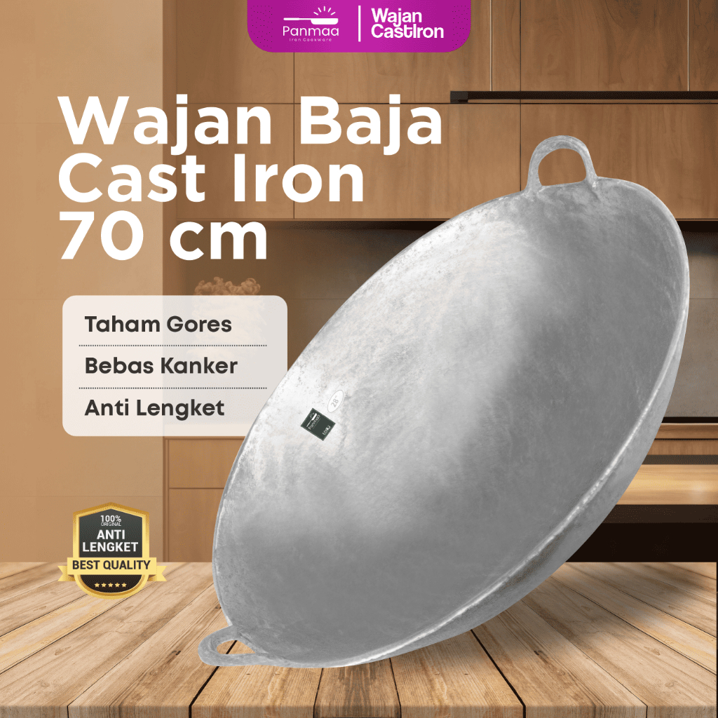 Wajan baja cor  Pre Seasoned 28” (70cm) tebal anti lengket / kuali besi cor/ Wok cast iron / wajan p