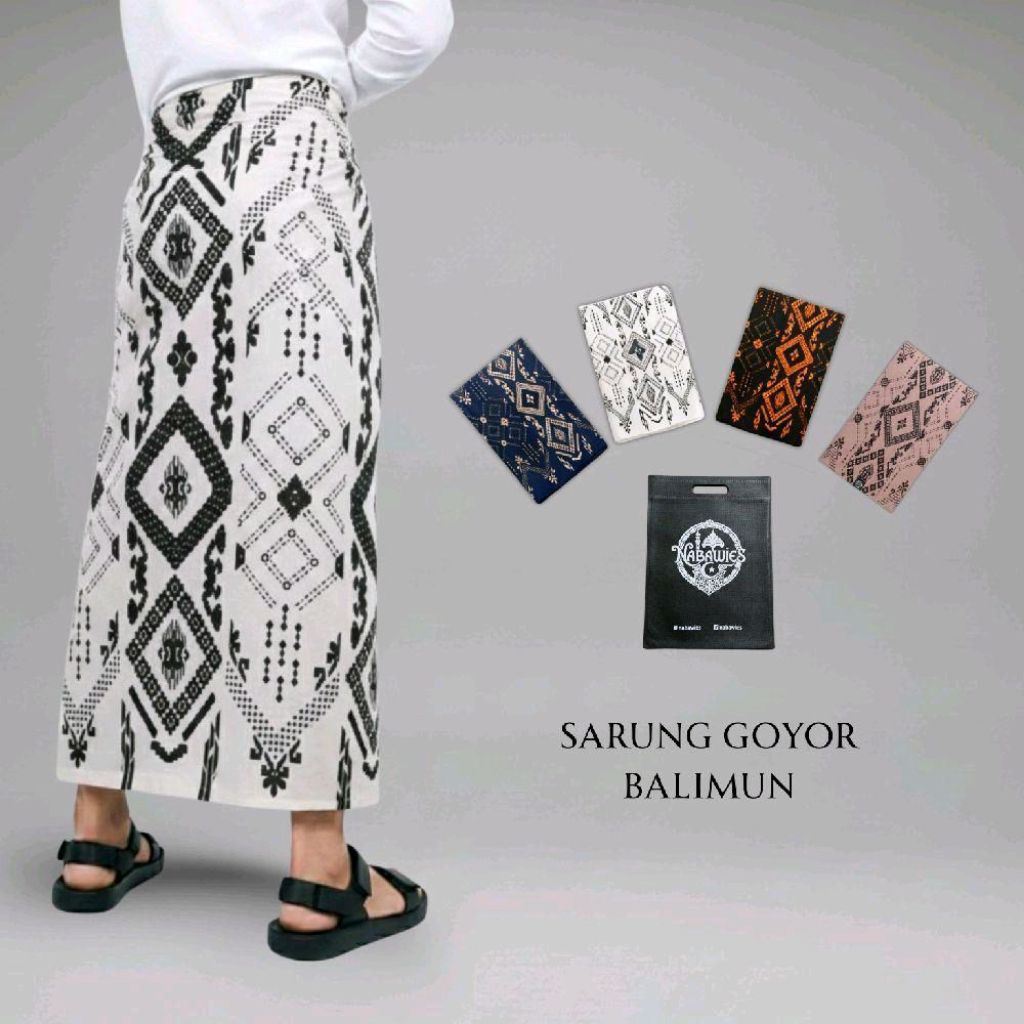 Sarung Goyor Pria Dewasa Motif Balimun Putih - Nabawies - Sarung Ibadah Shalat Ramadhan & Lebaran Id