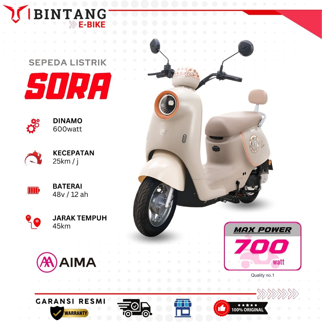 [ PROMO CUCI GUDANG ] READY SEPEDA LISTRIK AIMA SORA | 700W | BODY SEPERTI MOTOR