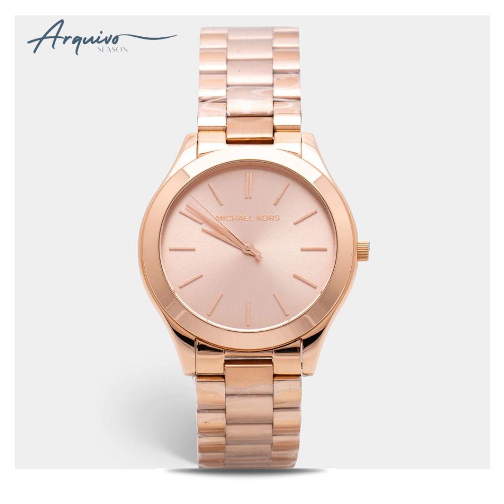 Jam Tangan Michael Kors Unisex Runway Stainless Steel Rose Gold Slim Original MK3197