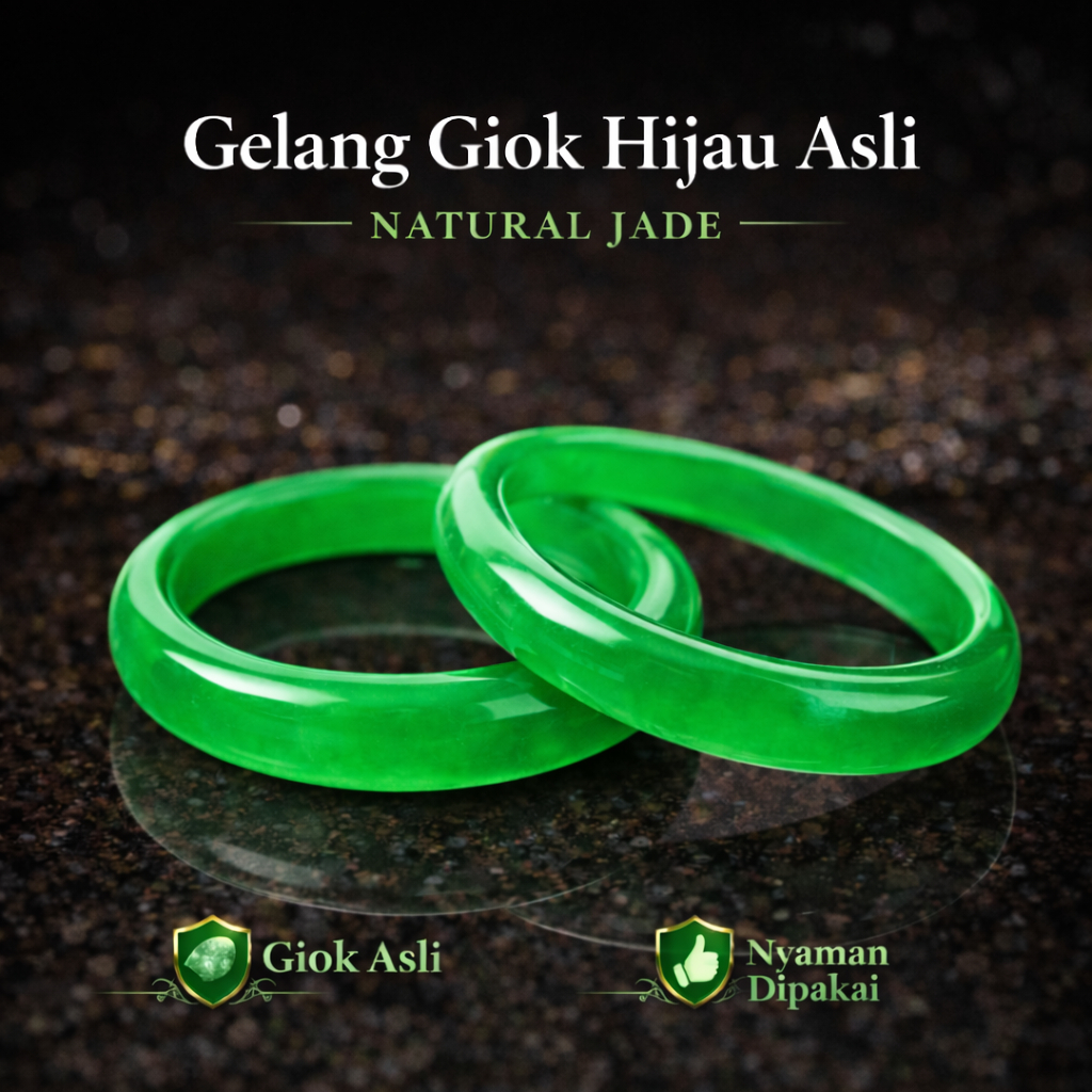 Gelang Giok Hijau Natural Jade Bangle Premium Wanita | Batu Alam Giok Asli Elegan Berkilau