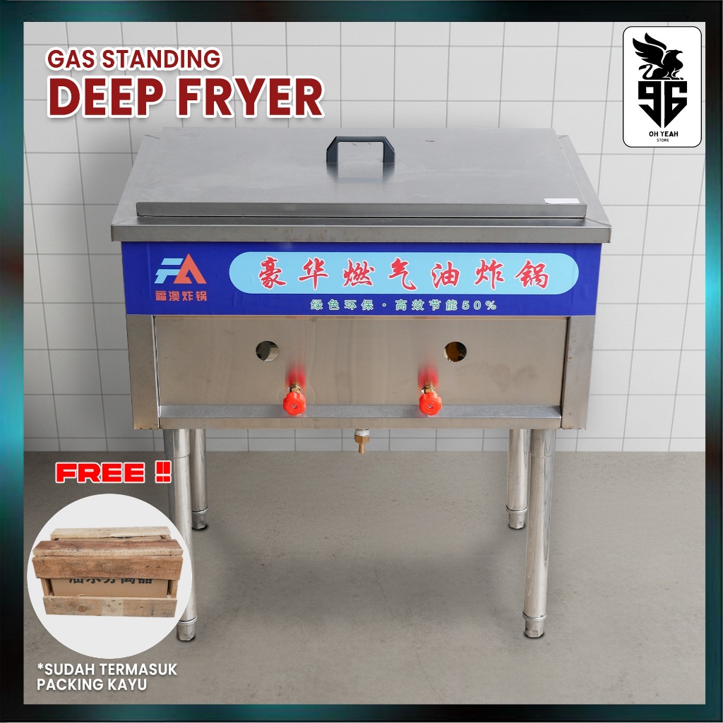 Gas Standing Deep Fryer 1 Tank Include Packing Kayu Standar MBG | Mesin Penggorengan Ayam KFC Bebek 