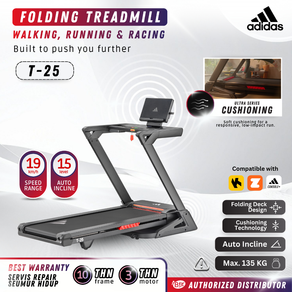 (SEMARANG) ADIDAS T25 - Alat Fitness Treadmill Listrik Premium - Auto Incline; Smart Connect