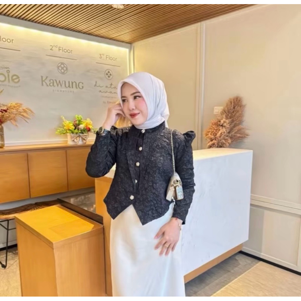 Flower Blouse Long Sleeve by BOS FASHION ID - Blazer Wanita Korean Look - Atasan Wanita Kondangan Bu