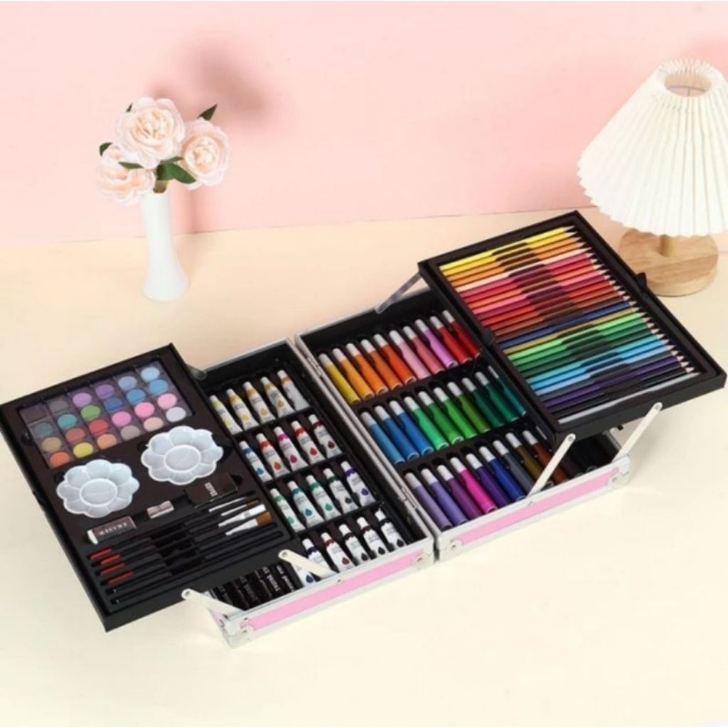 best sale crayon pensil warna cat air set koper alumunium 145 pc