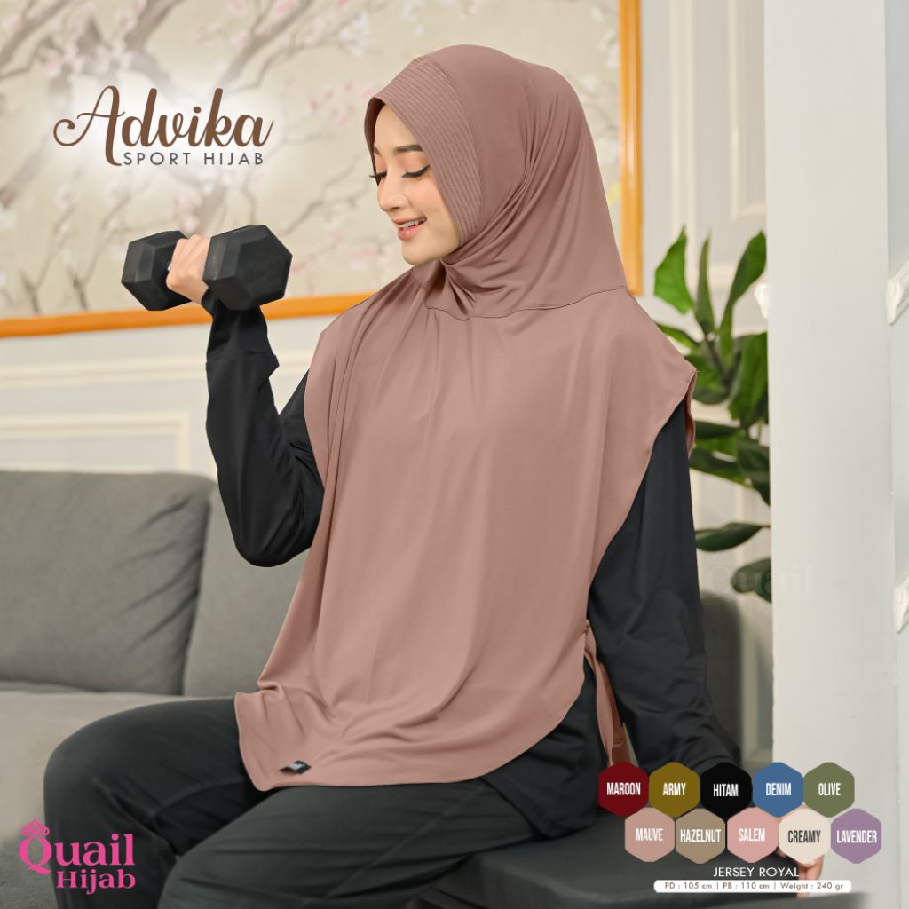 Hijab Instan Bergo Jersey Sport ADVIKA Original Jilbab Quail