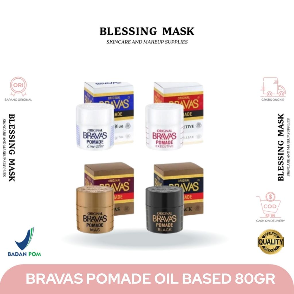 BRAVAS Pomade Oil Based Medium Hold 80g | Perawatan Pria / Perawatan Rambut | Blessingmask.official