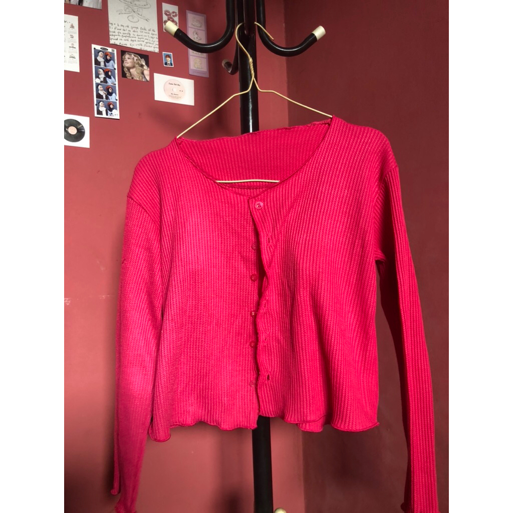 Cardigan pink fanta crop waffle
