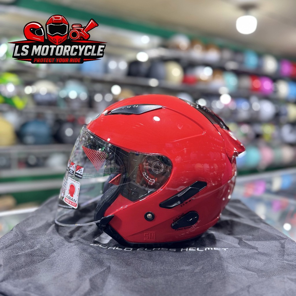 Helm KYT Galaxy Flat R Solid - Fire Red/Merah Glossy Double Visor Half Face KYT Double Visor SNI DOT