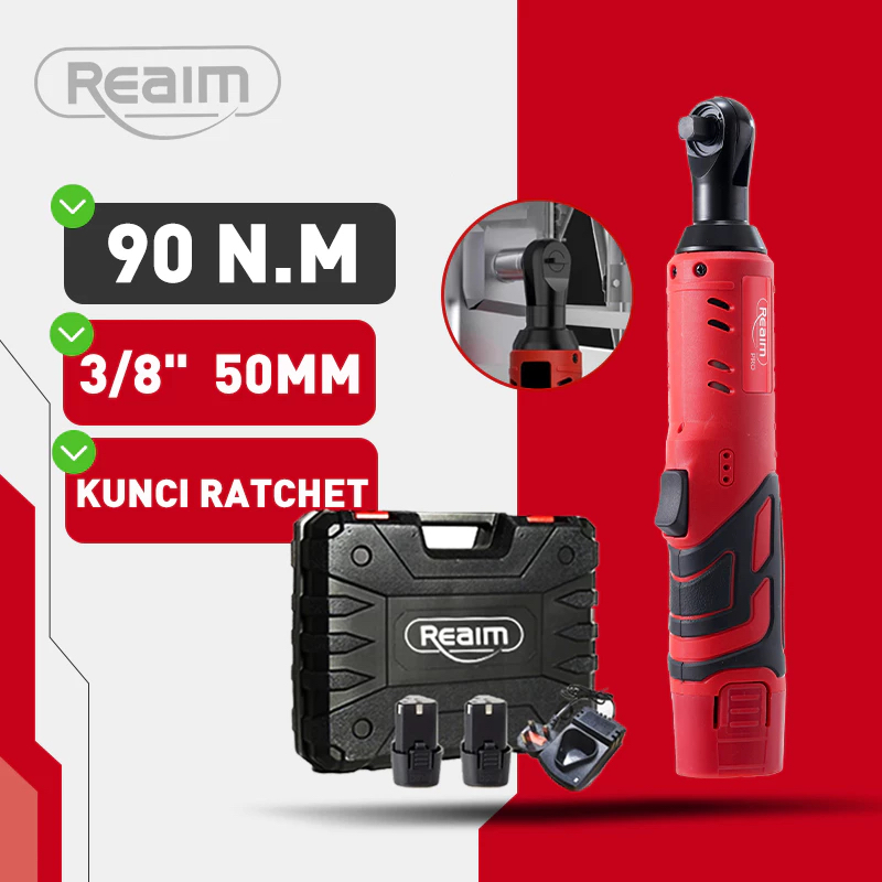 Reaim Kunci Angin Ratchet 3/8" Kunci Ratchet dengan Output Torsi Maksimal 90N.m Kunci Pas Ratchet