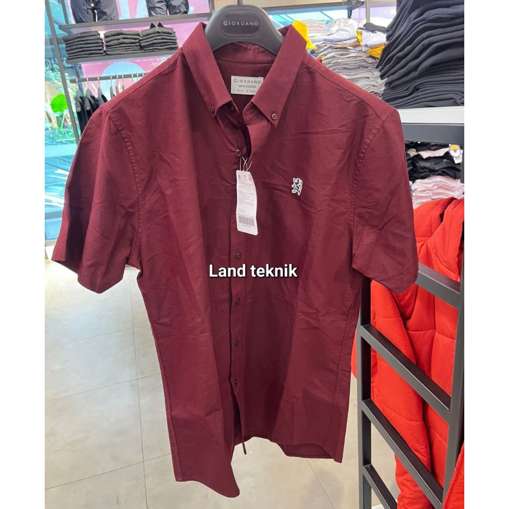 kemeja lengan pendek pria kemeja mini lion SHADY RED giordano original