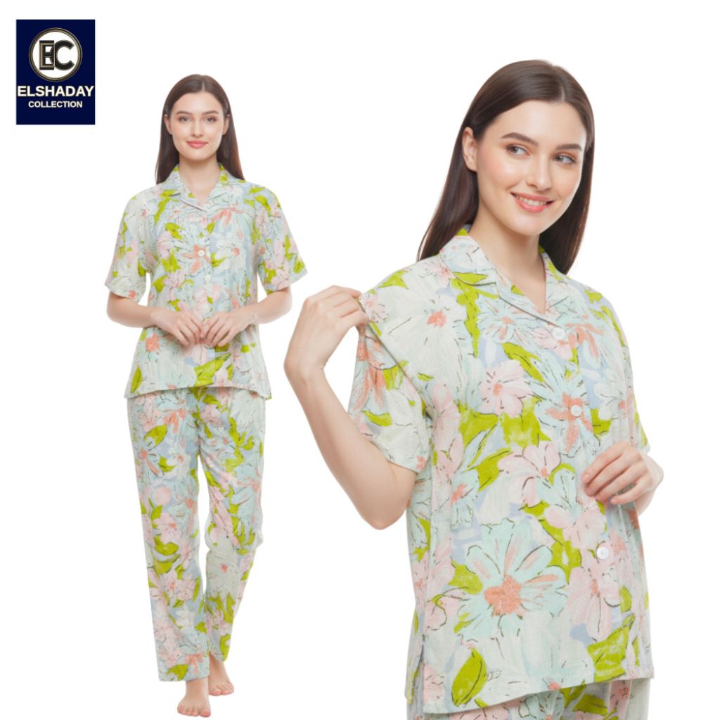 Piyama Wanita Lengan Pendek Rayon Premium | Full Kancing Busui Friendly, Celana Kulot
