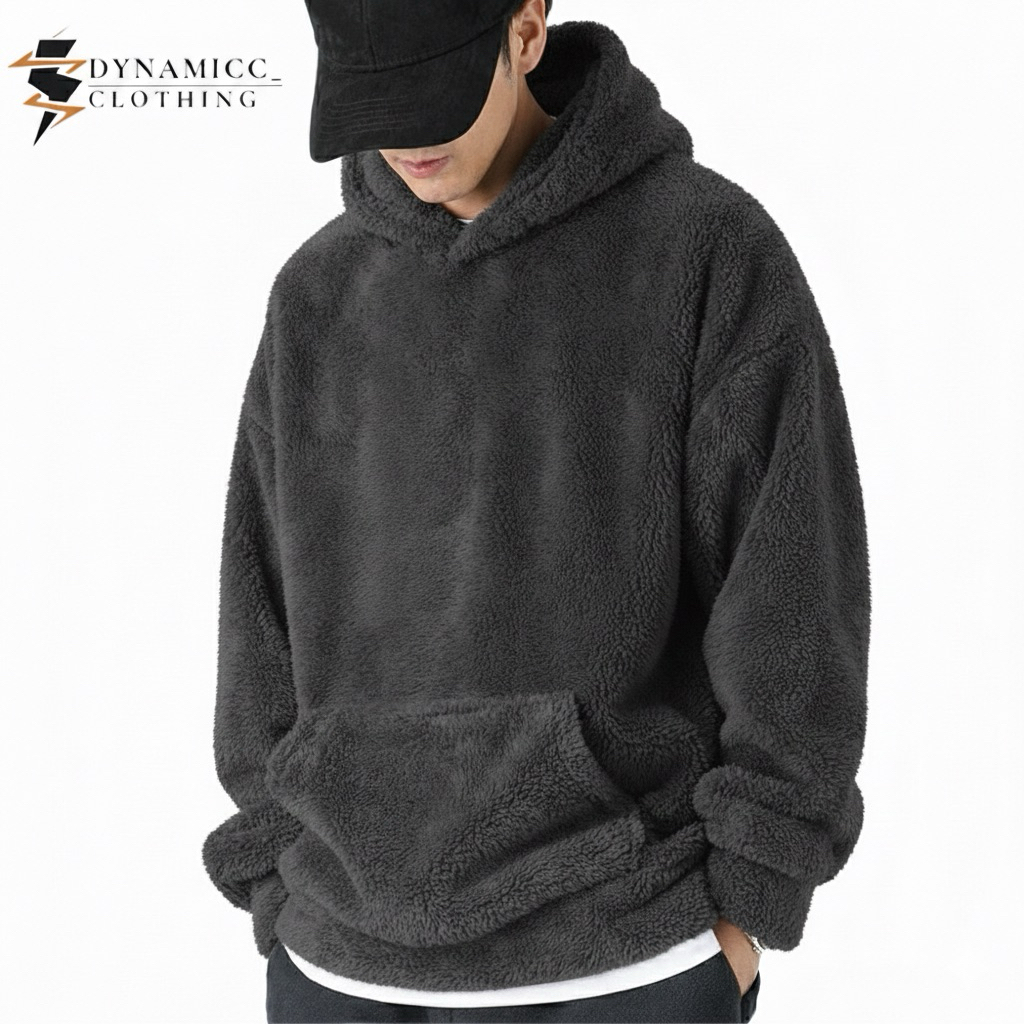 Jaket Hoodie Sherpa Polos Dewasa Unisex dynamicc_ | Jaket Hoodie Bulu Sherpa Premium | Jaket Hangat 