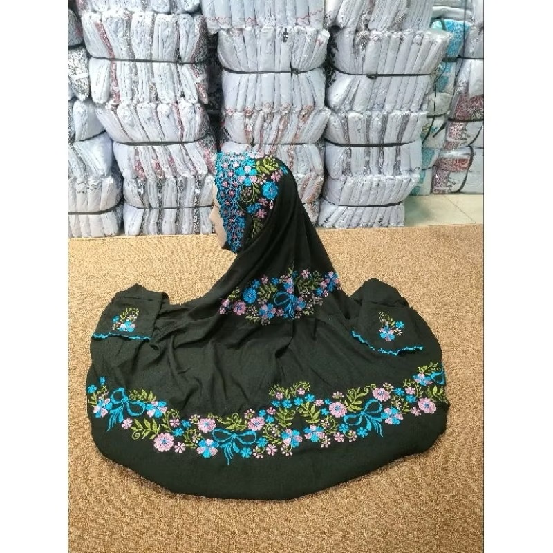 BEST SELLER Mukena Lajuran Polino SUTRA Hitam Bordir Gold Mewah Lebaran sholat TARAWIH | Mukena Teru