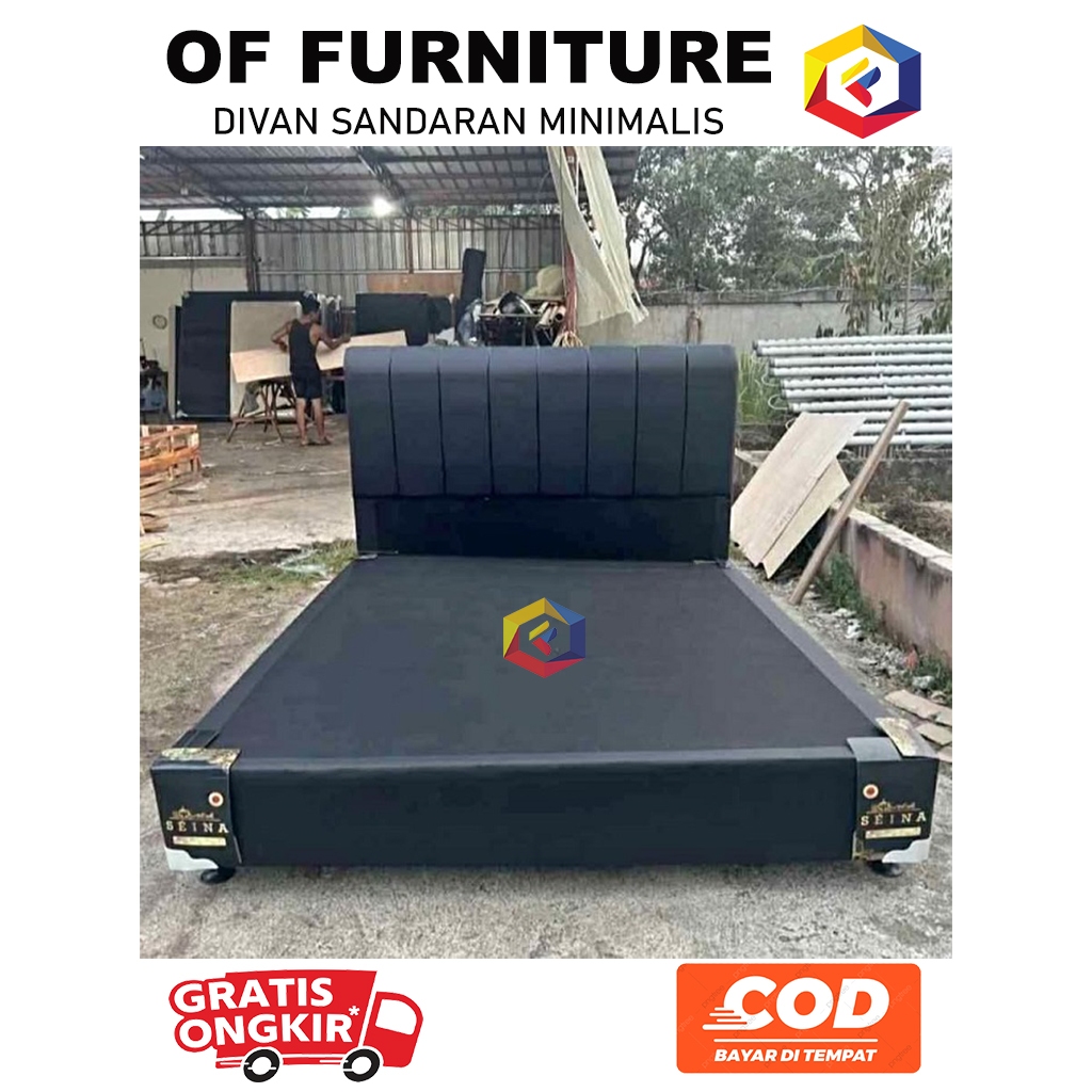 Divan Difan Dipan Sandaran Minimalis Kain Oscar Kayu Mahoni Solid 90x200 120x200 140x200 160x200 180