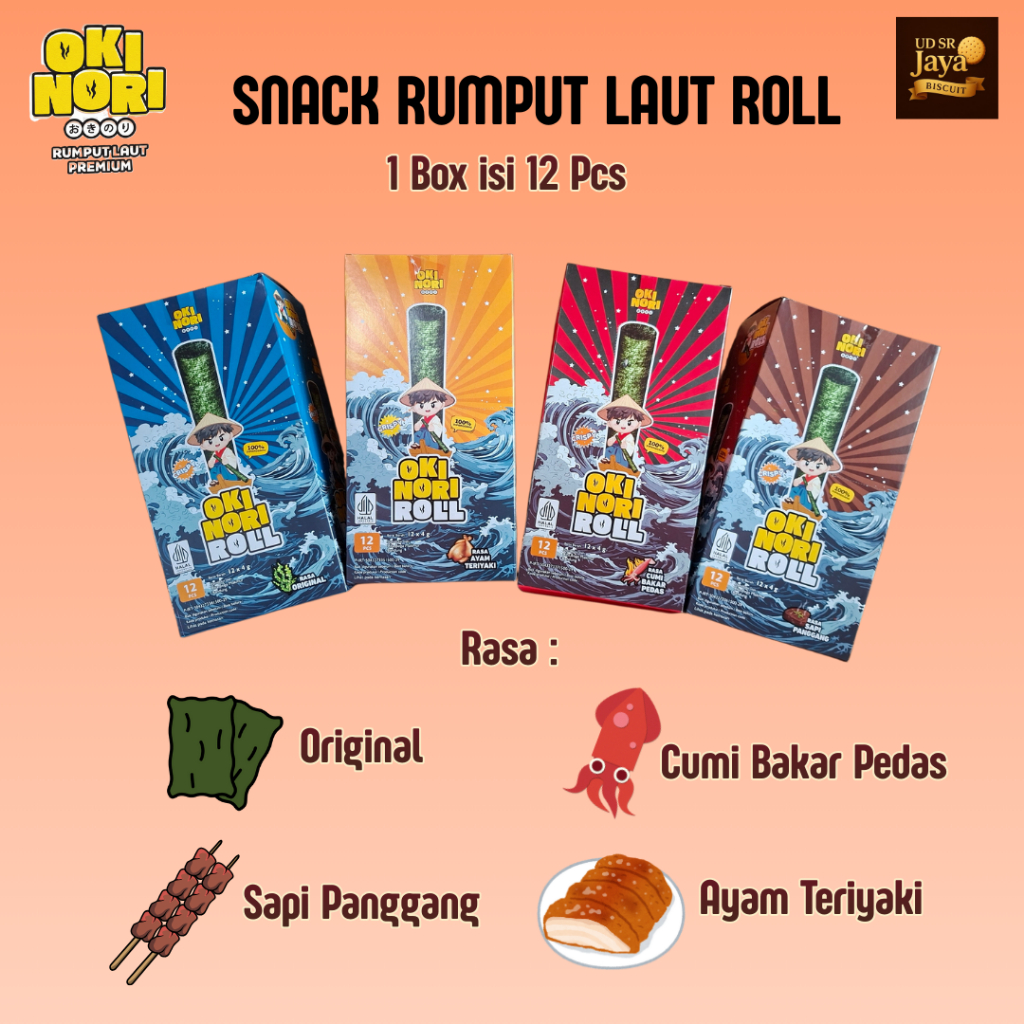 OKI Nori Snack Rumput Laut Roll Big Seaweed Roll Eceran 1 Box 12 Pcs