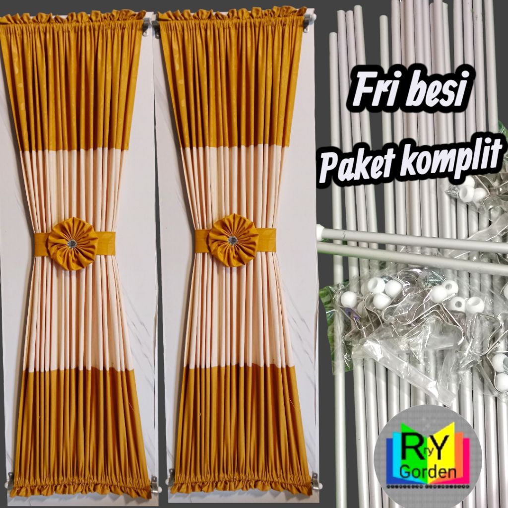 Gorden Jendela Minimalis Paket Komplit Fri Besi Stik  Model Kupu-Kupu kombinasi 2warna