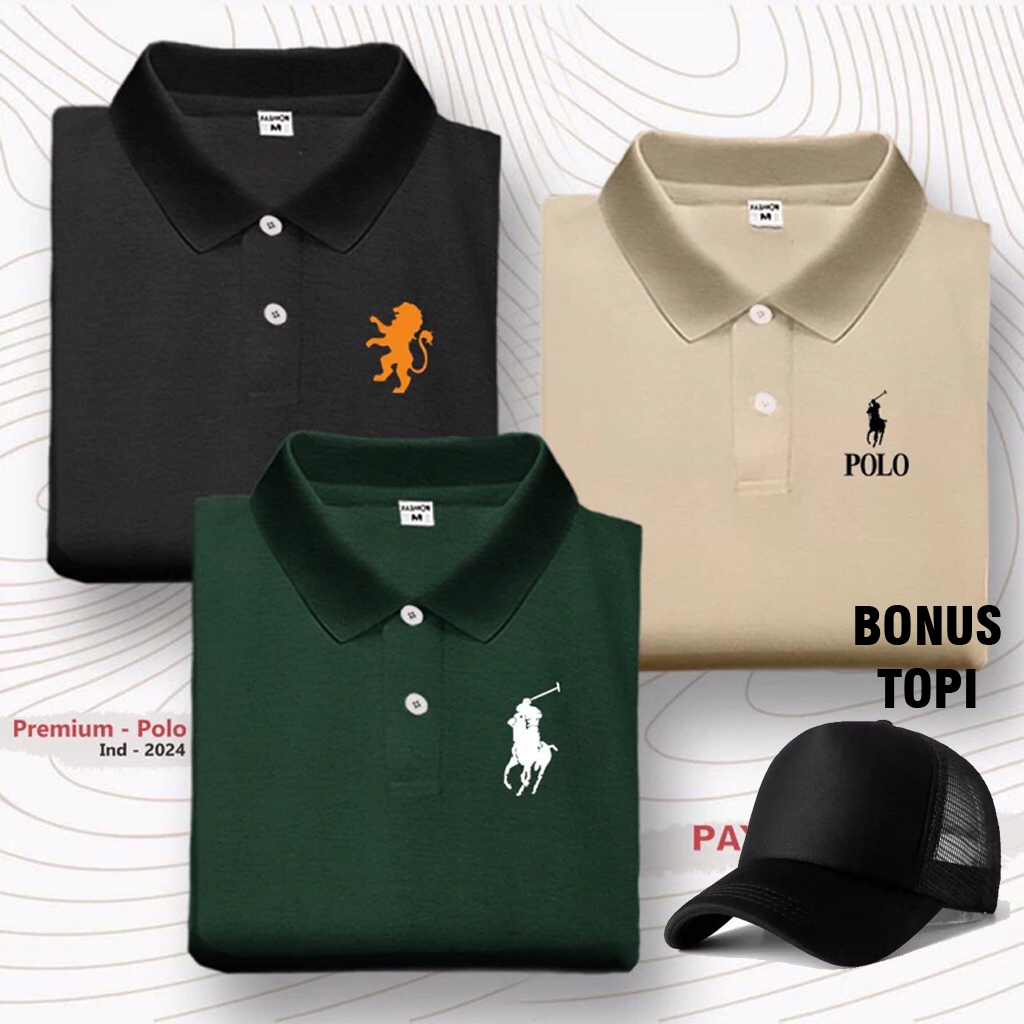 Promo Beli 1 Dapat 3 Pcs + GratisTopi Kaos Kerah Polo | Kardinal | Loiz | Kaos Polo Distro | Kaos Le