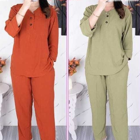 One Set crinkle terbaru / Setelan Crinkle Airflow Celana Panjang Lengan Pendek