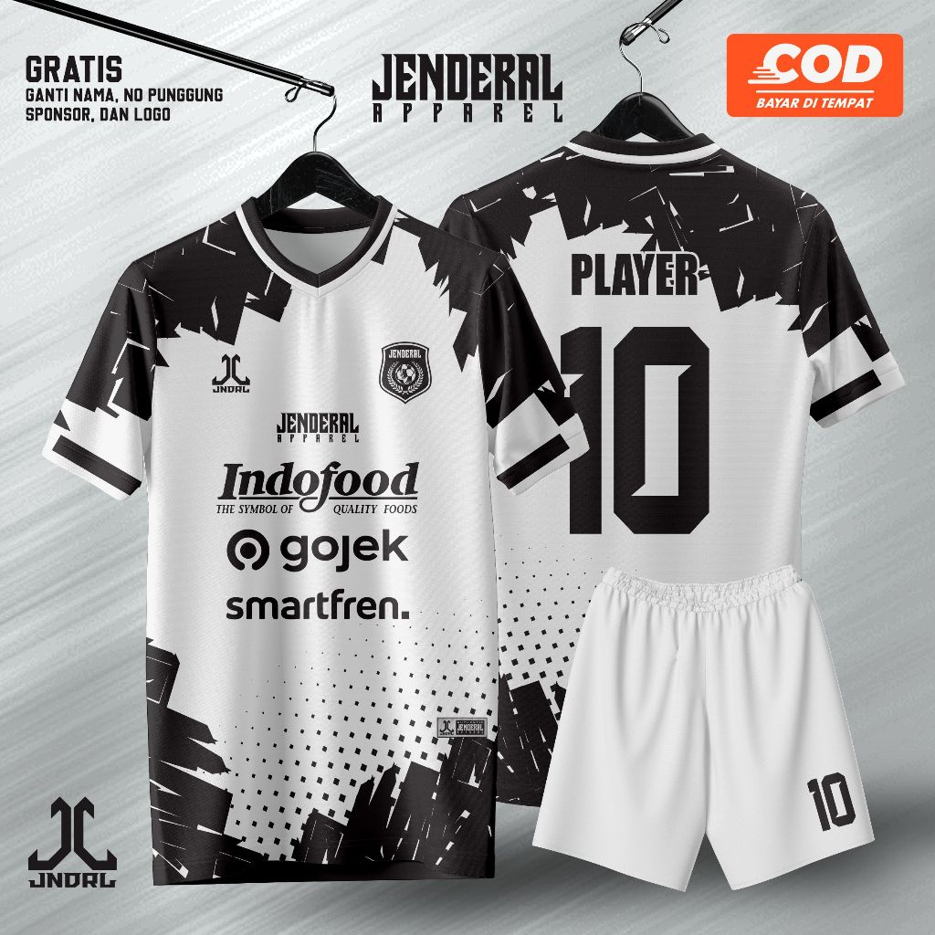 Jersey Terbaru Futsal, Bola, Badminton, Volly Full Printing, Jersey Putih Hitam