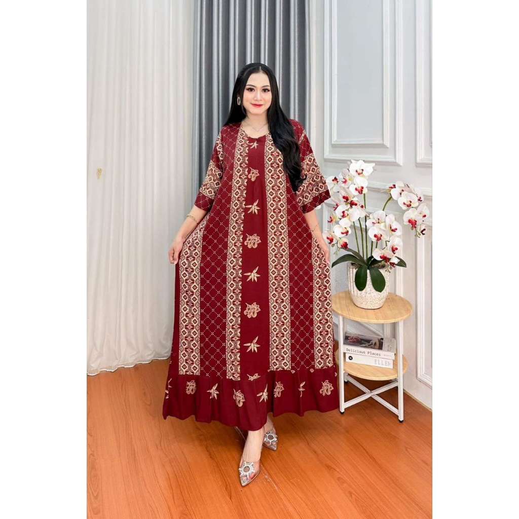 Daster Jumbo/Dress Midi Busui motif "JODHA" Ld 130 cm