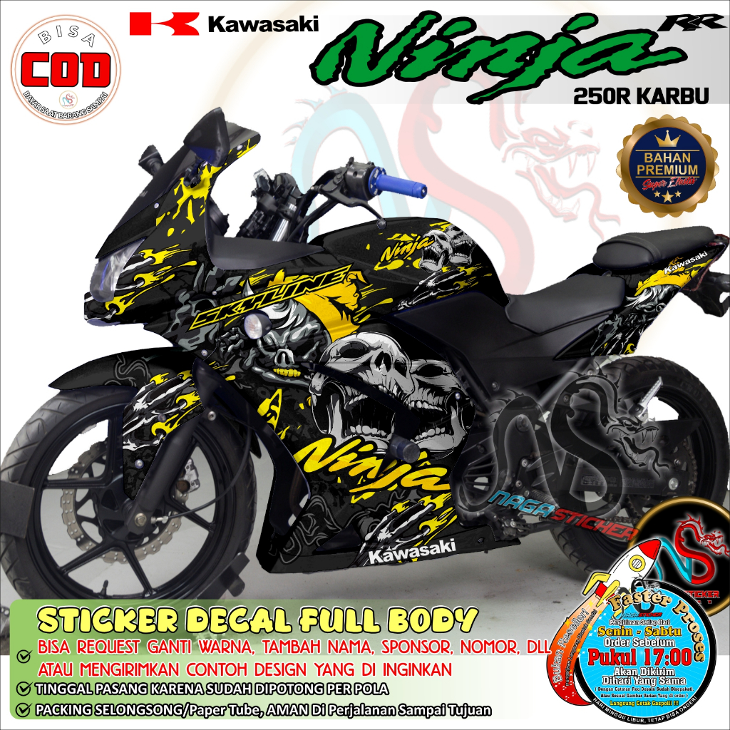 DECAL STICKER MOTOR Full Body Kawasaki NINJA 250 KARBU Motif SA11104 FREE Custom Desain dan COD