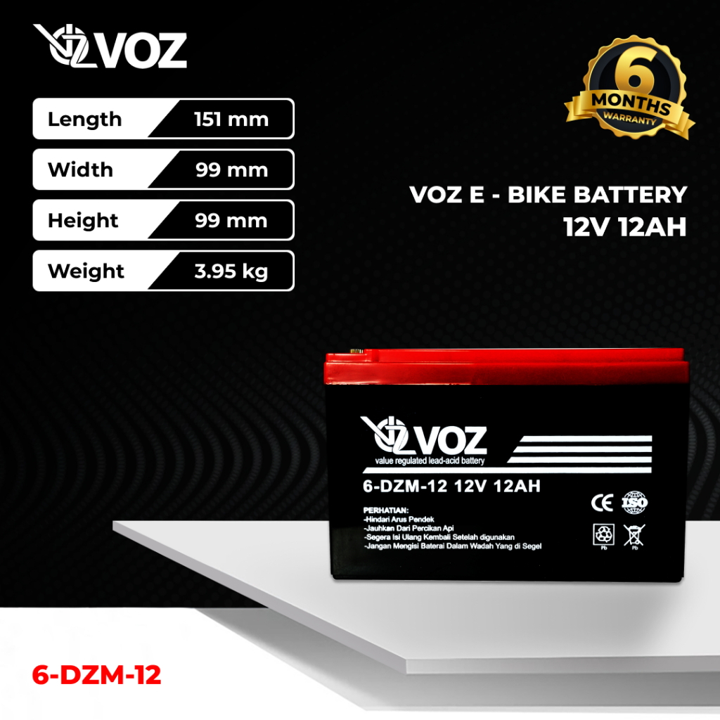 Aki Sepeda Listirk 12V 12 Ah VOZ 12V 12Ah - Aki Kering E-Bike | Aki Sepeda Listrik Baterai Sepeda Li
