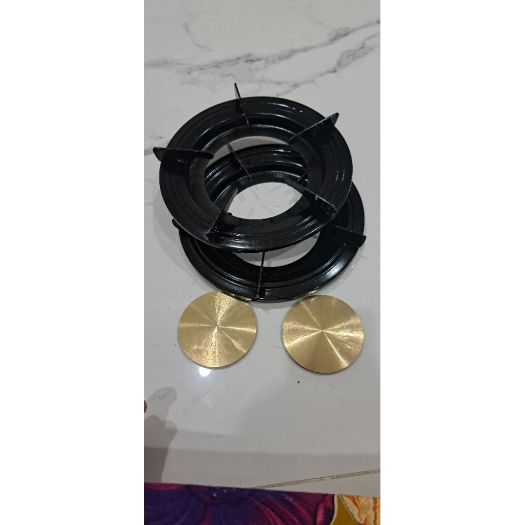 Paket 2 set Tatakan kompor quantum/kompor gas 2 Tungku/Nampan Kompor Quantum dan 2 Burner Kuningan B