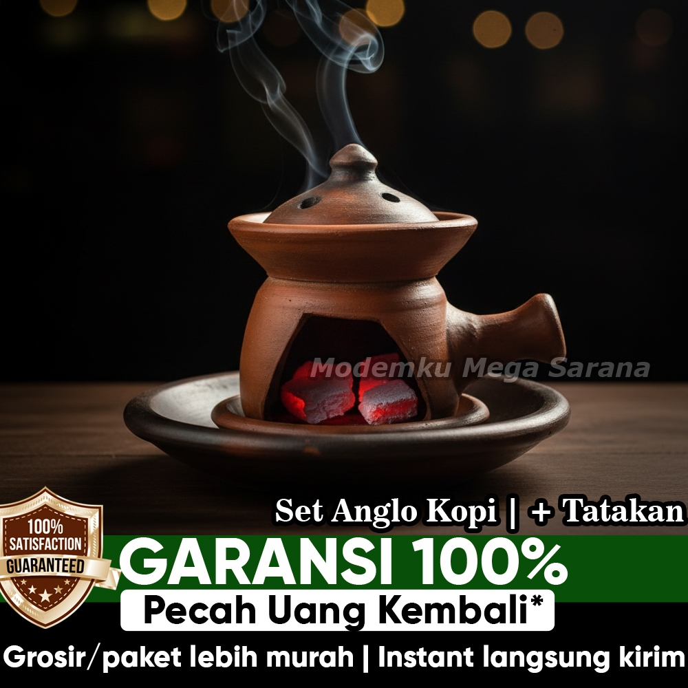 Set Tungku Anglo Kopi Arang Bakar Angkringan Jadul Tanah Liat Gerabah Tatakan Anglo Teh Cangkir Gela