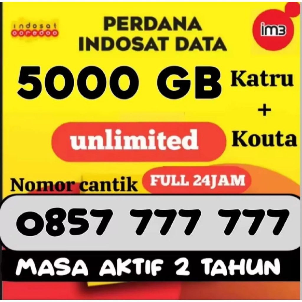 (PROMO TERBATAS) Nomor Cantik Indosat IM3 10 Digit support jaringan 4G/5G LTE Bonus Kouta 5000GB
