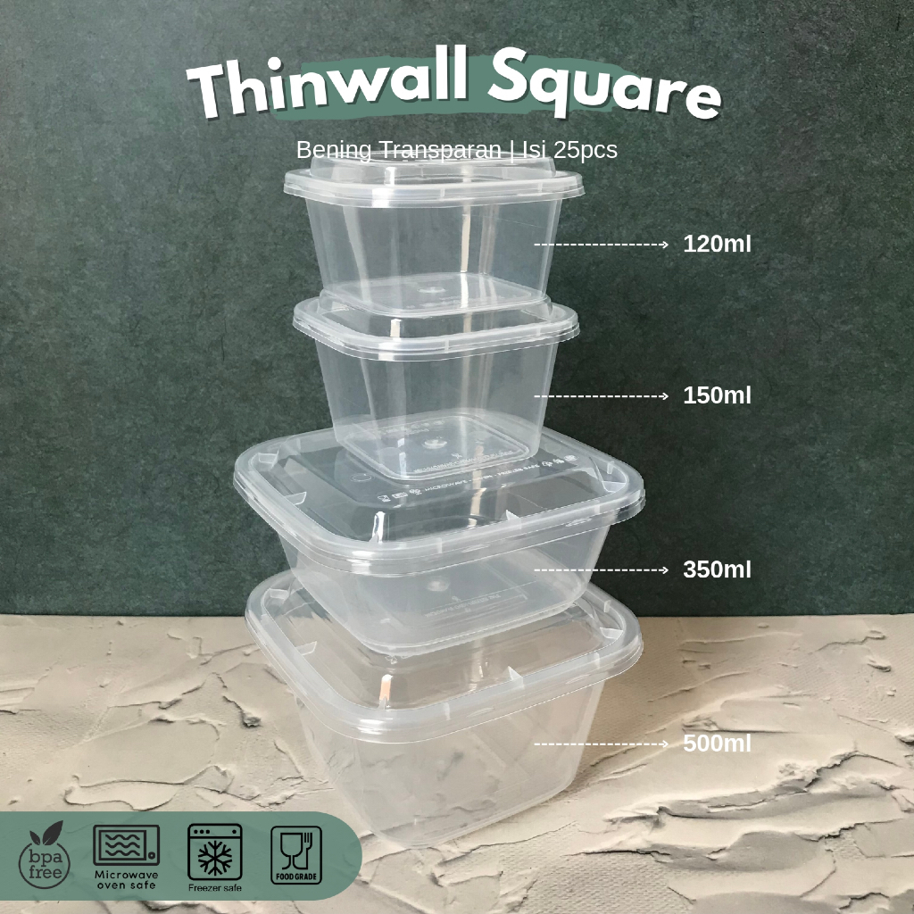 [ISI 25 PCS] Thinwall Square Victory 120ml 150ml 350ml 500ml / Kotak Makan Plastik Dessert Salad Bua