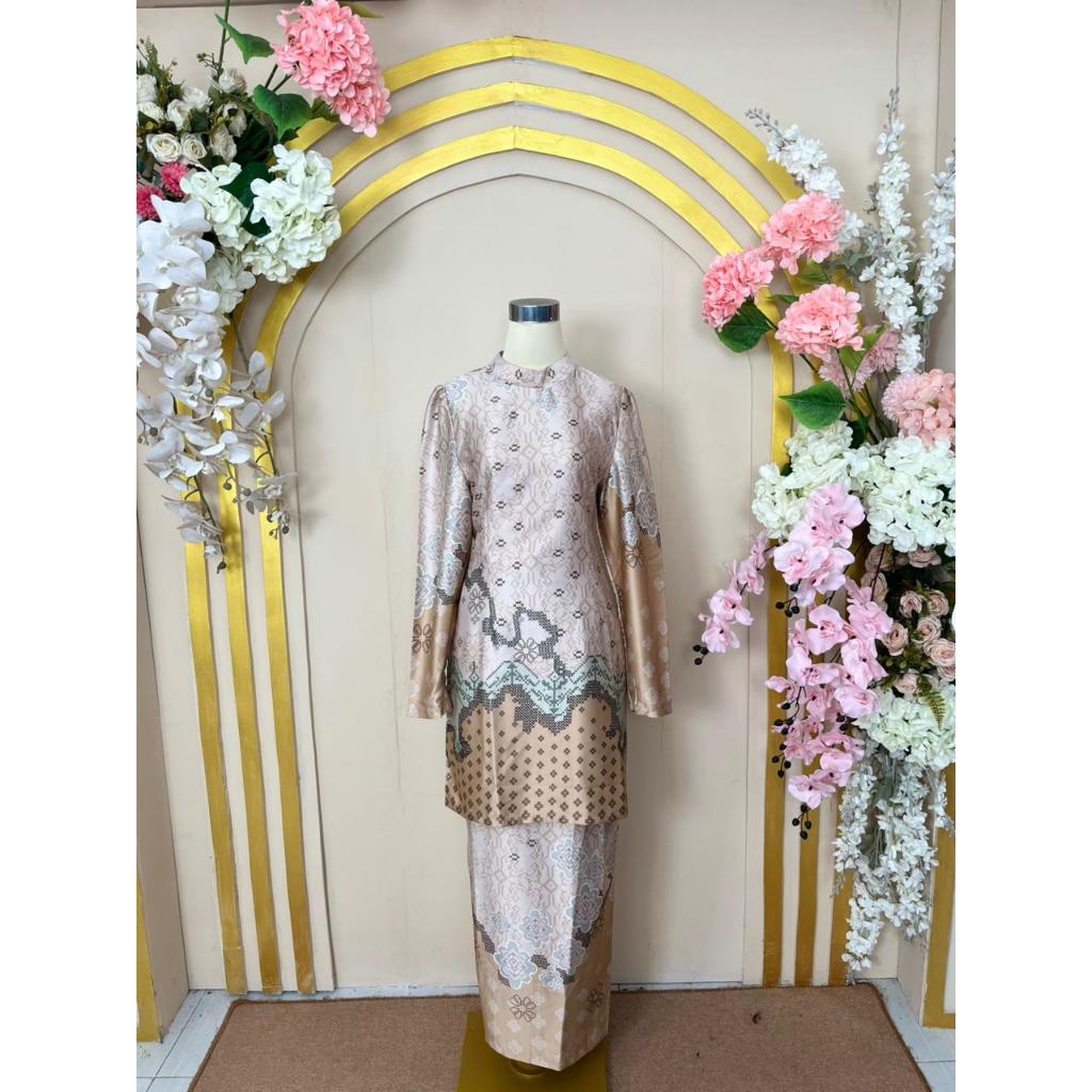 Dyorra Setelan Kurung Melayu Dior Silk Motif Muslim Wanita Baju Set Tunik Lebaran Raya