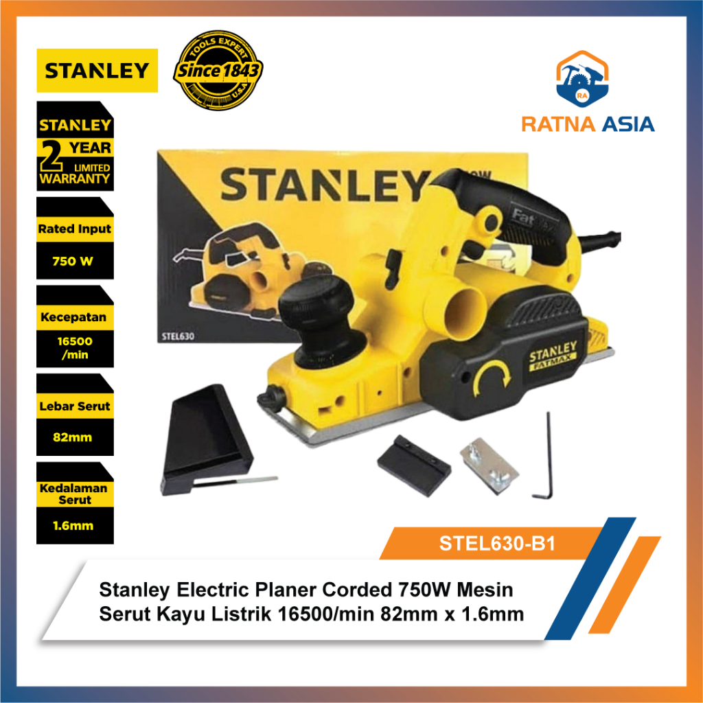 Stanley STEL630-B1 Electric Planer Corded 750W Mesin Serut Kayu Listrik 16500/min 82mm x 1.6mm