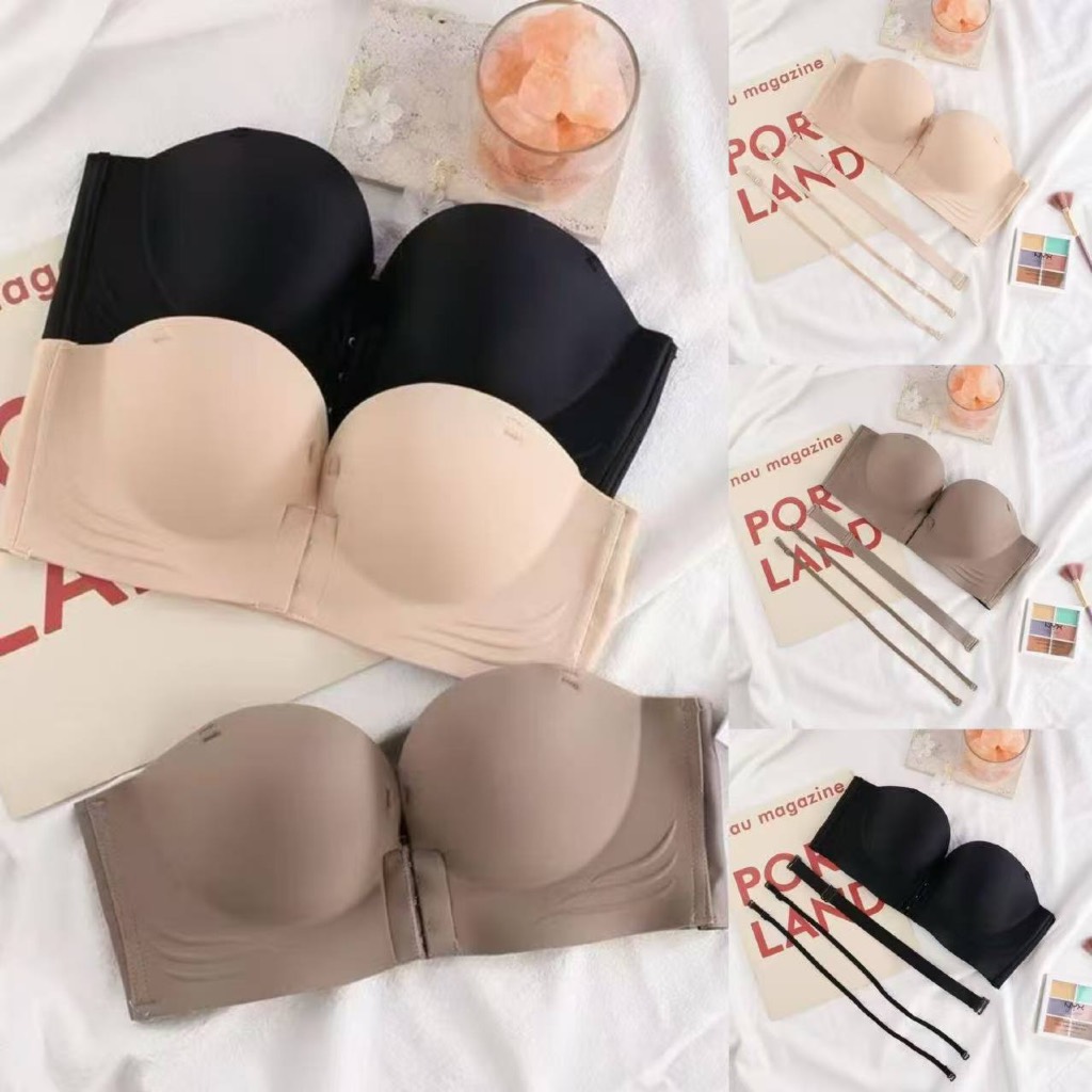 Sayishop Bra Busa Tebel Push Up Tanpa Kawat Mengangkat PD 2 In 1 Strapless Bh Wanita Polos Nyaman