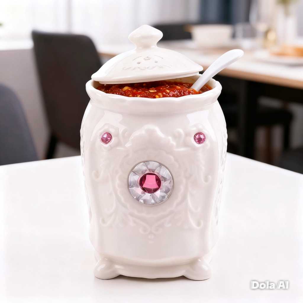 Tempat bumbu dapur Sambal Tutup Sendok 250 ml Keramik
