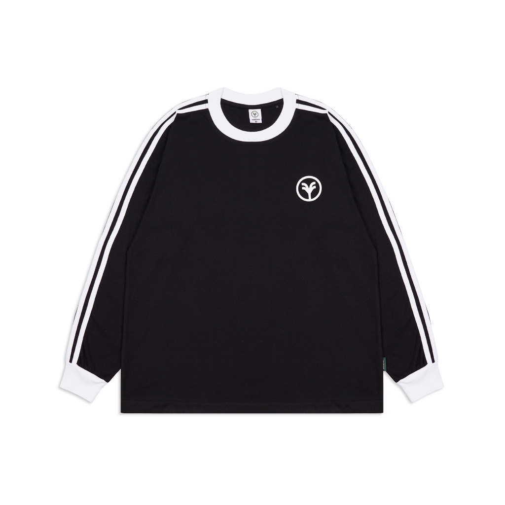 VANTIVA Kaos Lengan Panjang Pria Wanita Long Sleeve T-Shirt Hitam Stripe List Putih Casual Maison