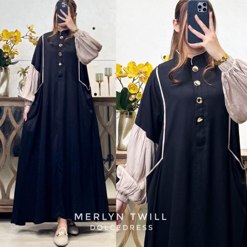 Daster arab Merlyn by Dolce  Premium Dress terbaru lengan panjang bahan Twill ORI Budui bumil nyaman