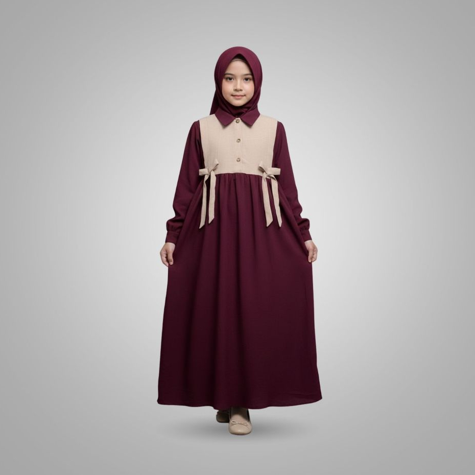 My In - Gamis Anak Perempuan Rompi Knit Tali Pita Polos - Gamis Remaja Anak Perempua Muslimah Terbar