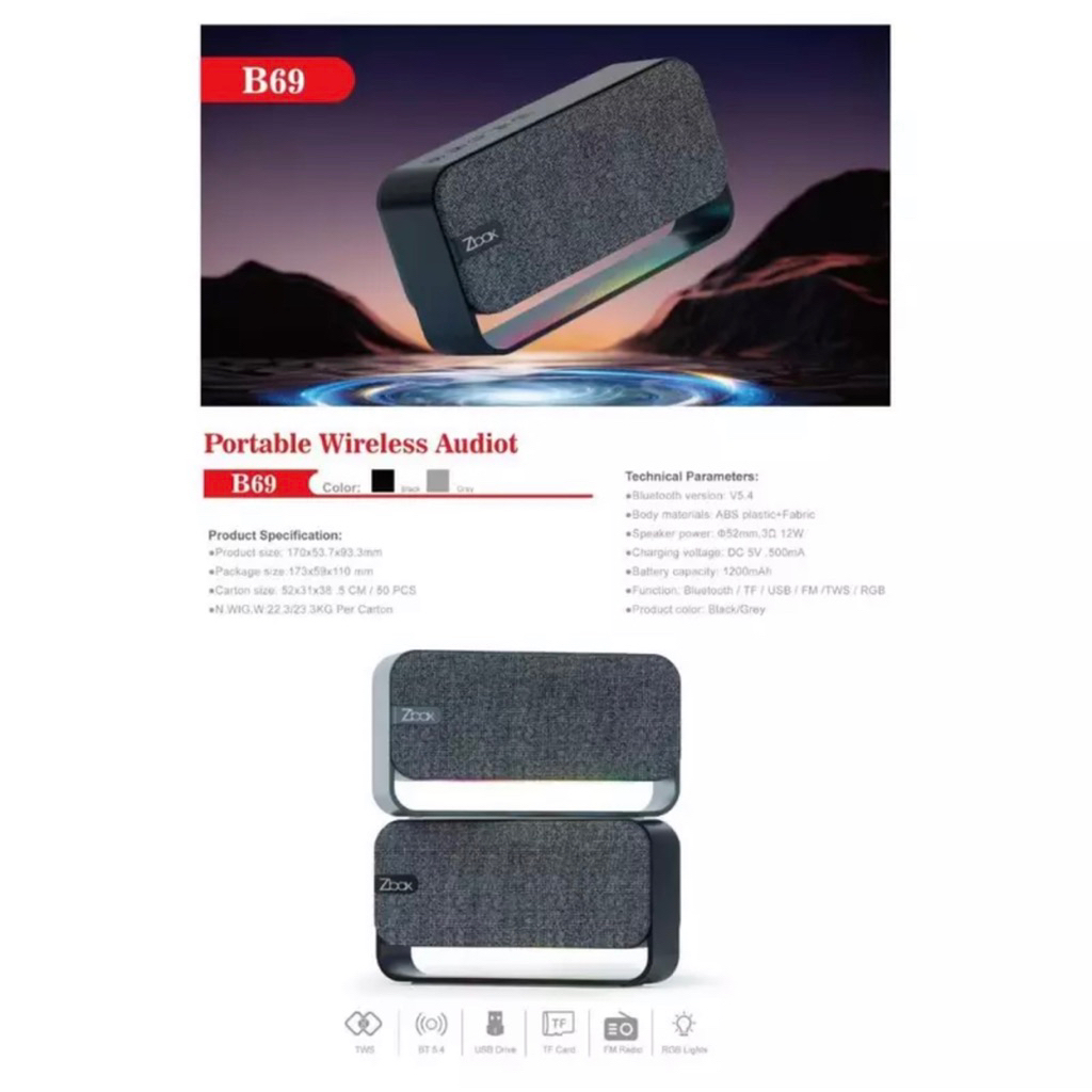 (ZBOX) SPEAKER BLUETOOTH ZBOX B69 | SPEAKER PORTABLE | SPEAKER ORIGINAL
