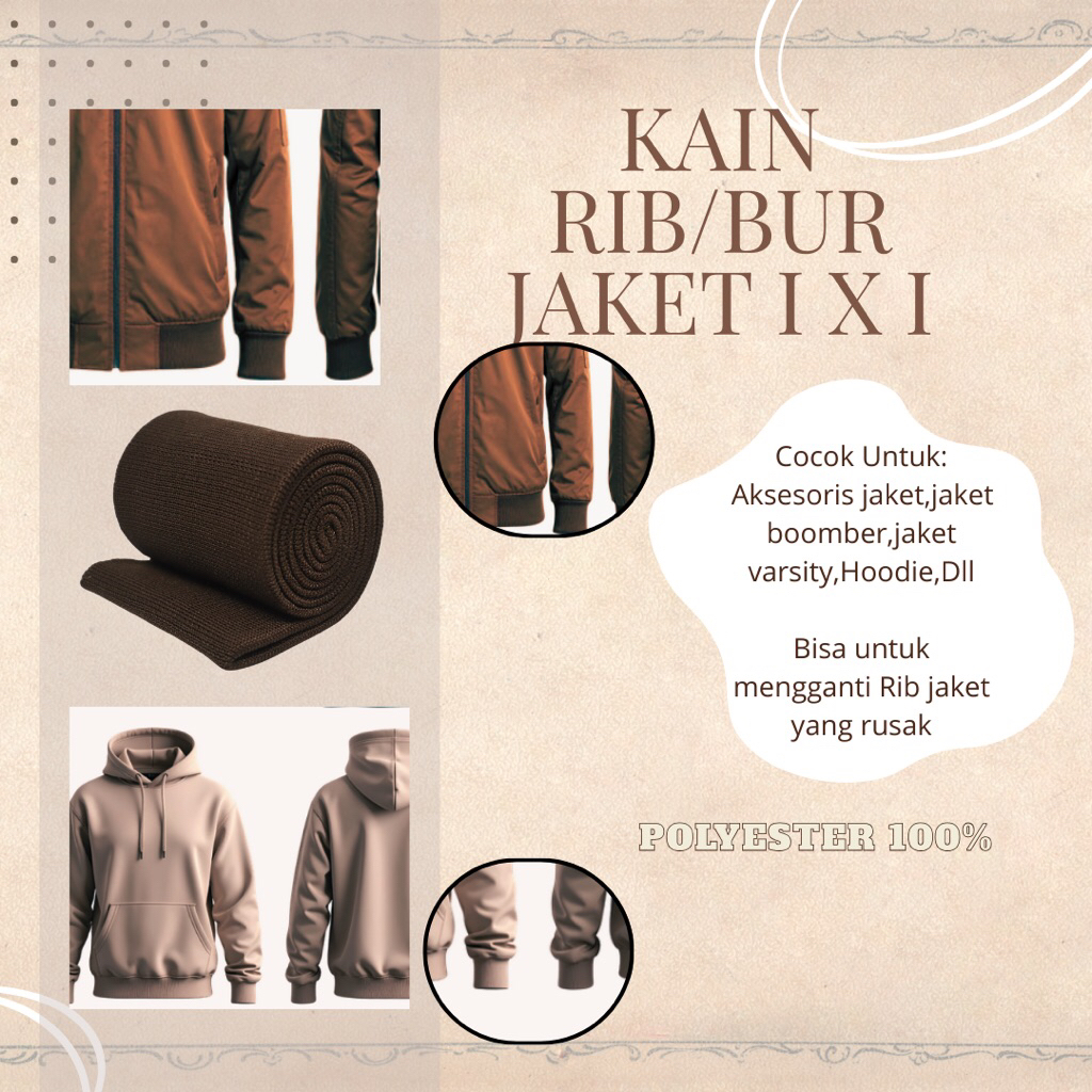 Kain Rib Jaket/Bur Jaket Boomber Varsity Rajut 1x1 Polyester Polos Tebal Elastis Premium