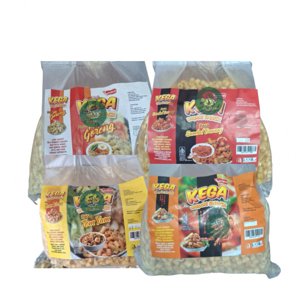 KEGA WAPOKI SNACK MAKARONI Makaroni Camilan Snack Variasi Terbaru Kiloan Rasa Goreng & Sambal Pedas 