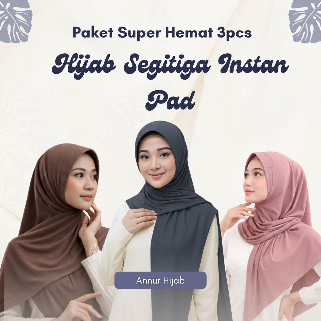 Paket Hemat 3pcs - Kerudung Hijab Segitiiga Instan Pad Jersey Premium By Annur Hijab