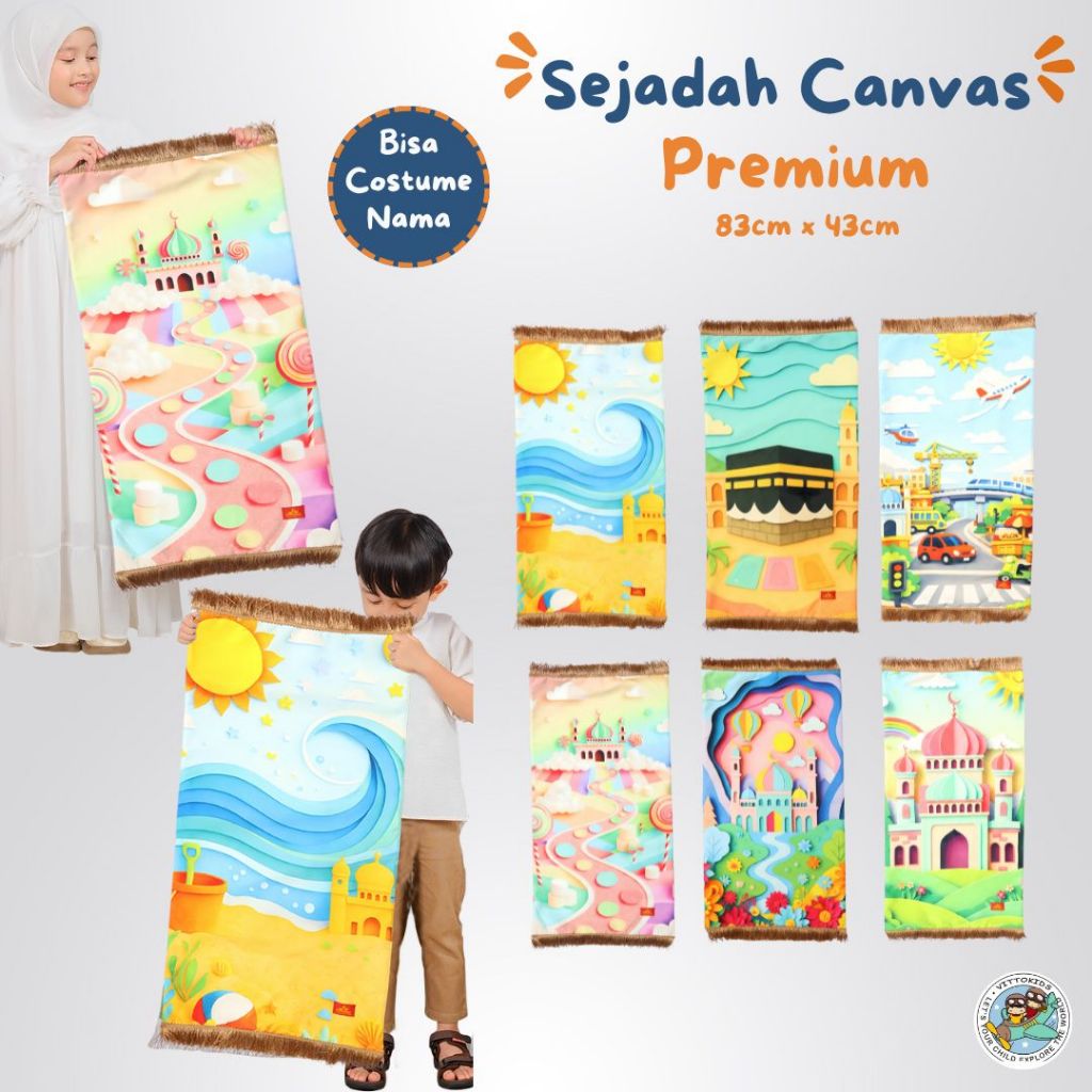 Sejadah Sajadah Anak Printing Canvas Premium Tebal Busa 5mm Lucu Bisa Custom Nama Perempuan Laki lak