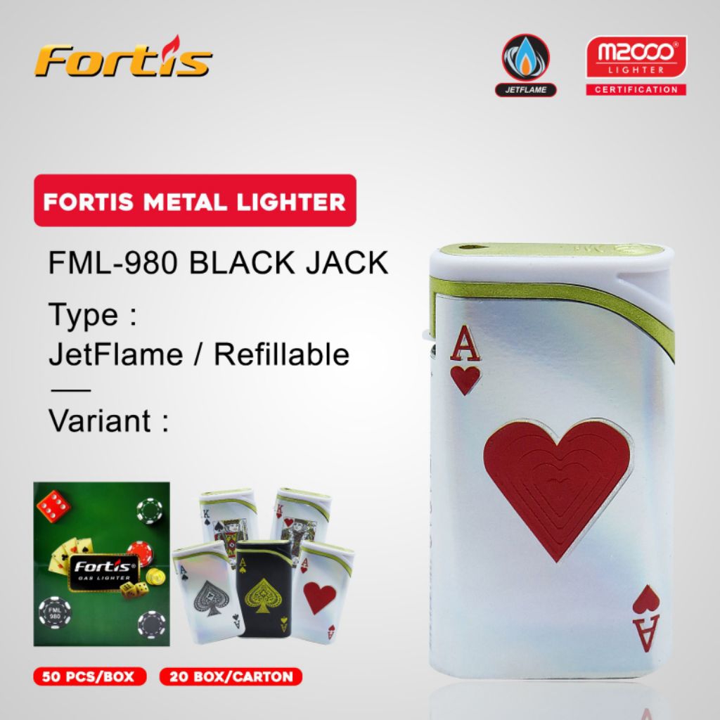 FORTIS FML980  BLACK JACK KOREK API BARA ROKOK KEREN DAN UNIK ISI 50 PCS