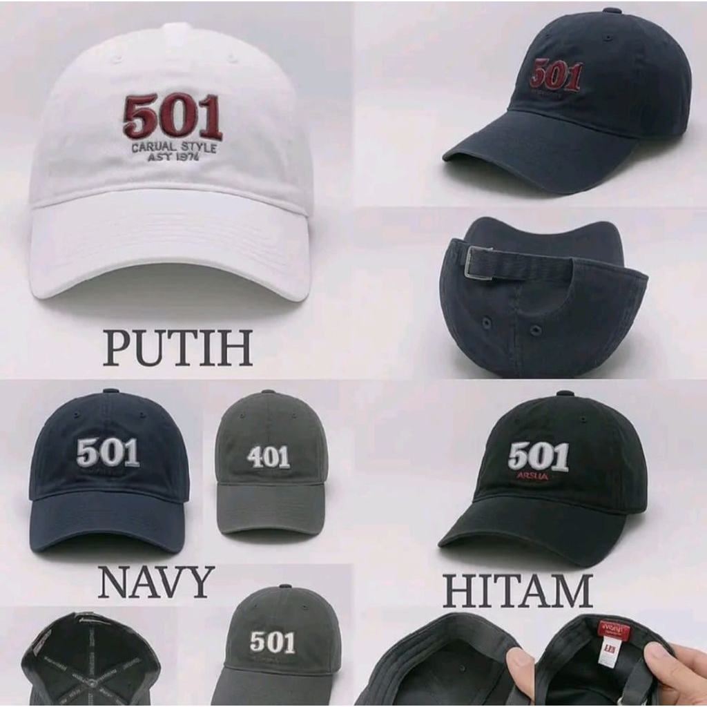 Topi Baseball 501 LVS Bordir Pria Wanita - Putih Casual