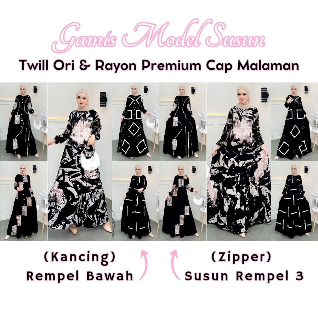 BEST SELLER || AZALIA || Gamis Twill Ori & Rayon Premium Cap Malaman || Susun Rempel 3 & Rempel Bawa