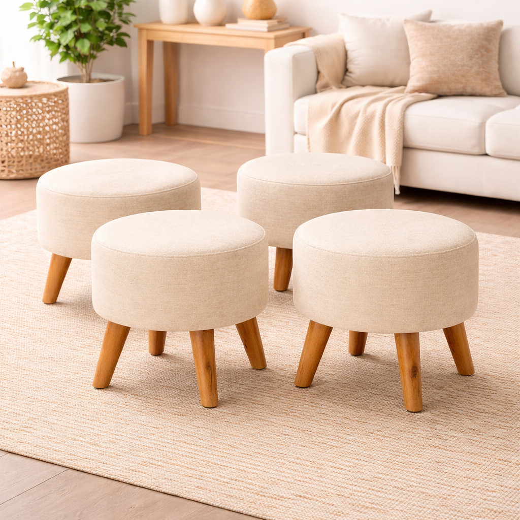 Bangku Sofa Bulat Kaki Kayu Stool Minimalis Modern untuk Ruang Tamu Sofa Kecil Kualitas Terbaik