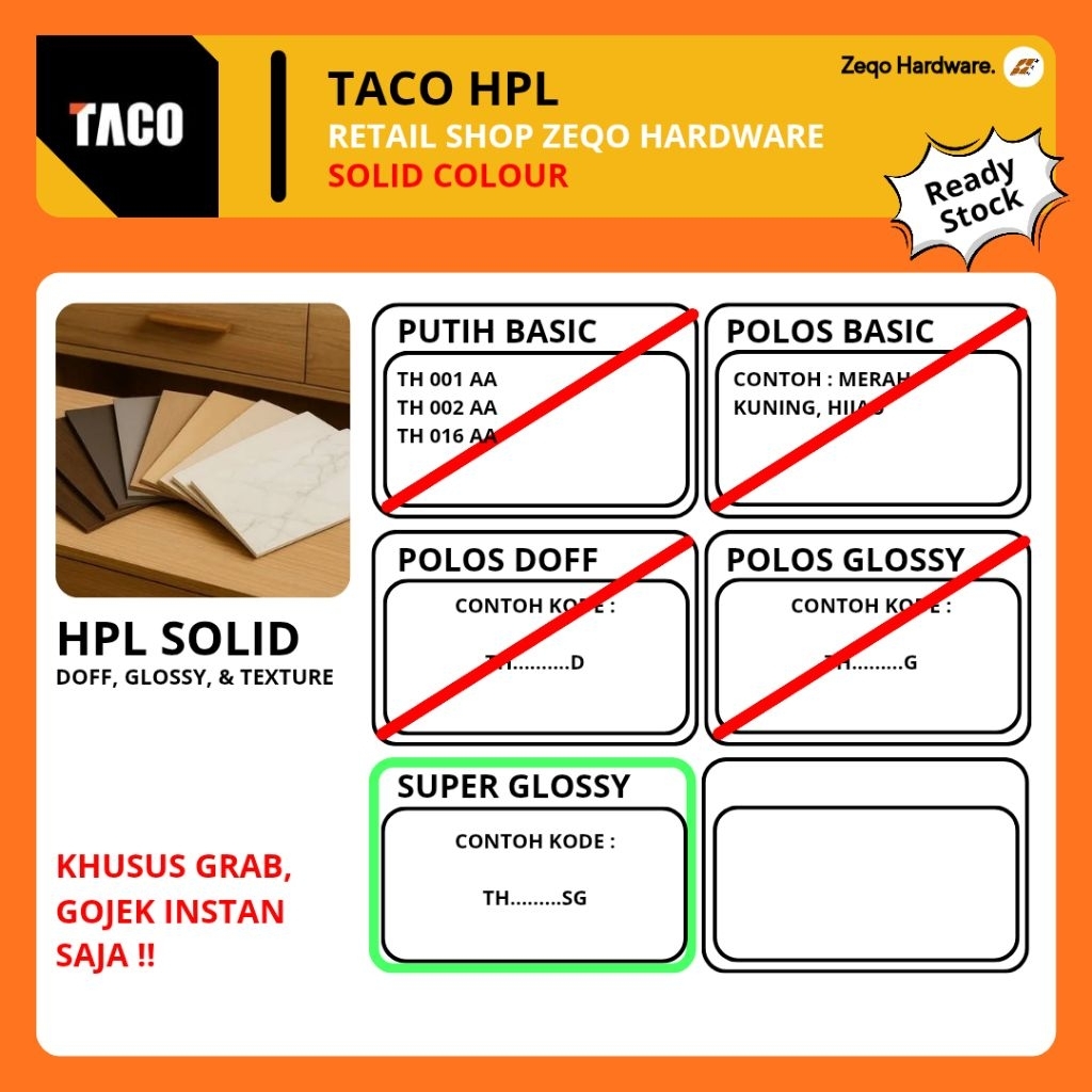TACO HPL WARNA POLOS / SOLID COLOR KODE SG
